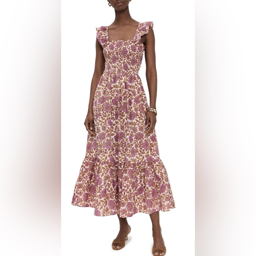 Floral Smocked Maxi Dress in Mauve Pink